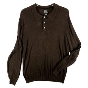 Jos. A. Bank Woven Silk Polo Shirt Men's Large Long Sleeve Brown Signature